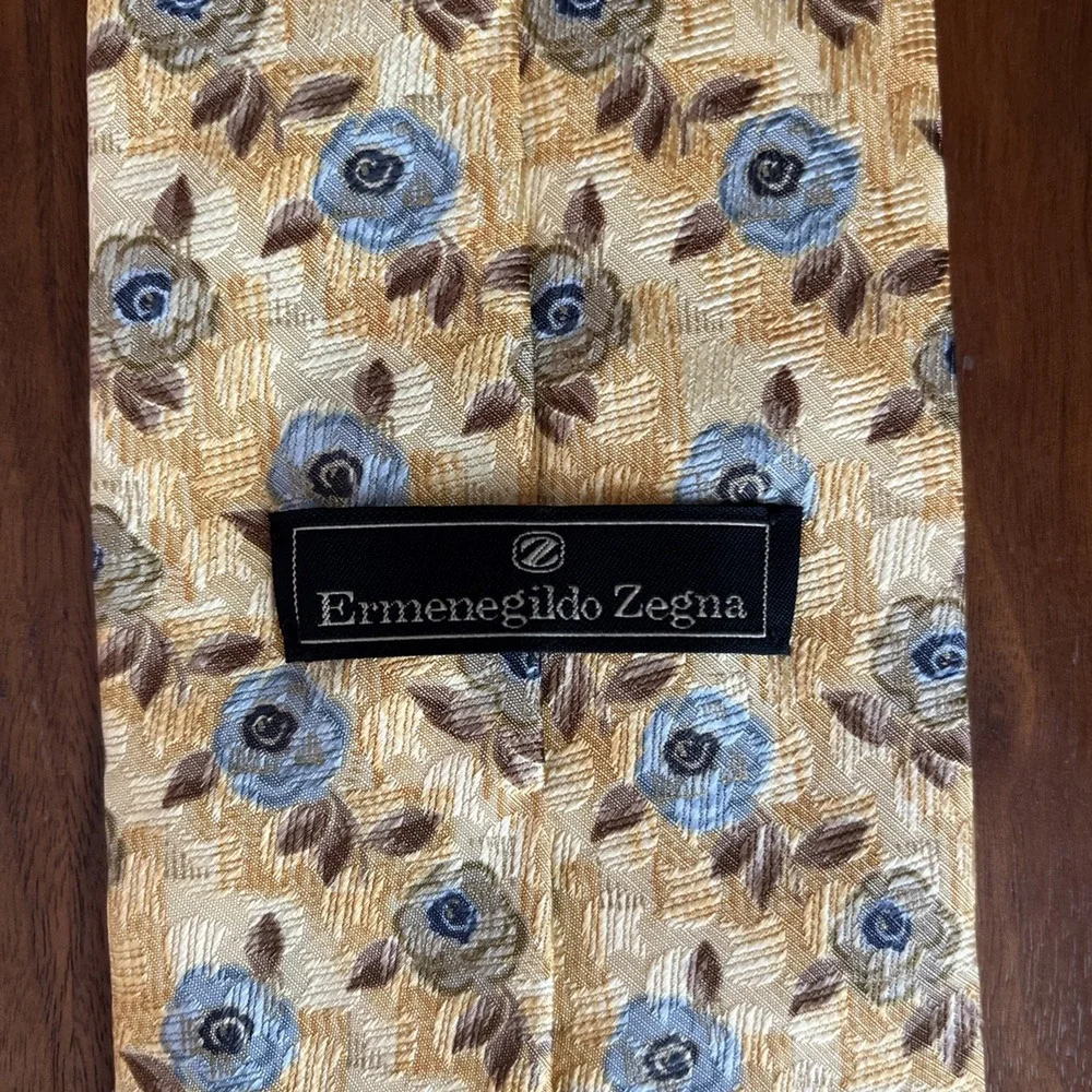 Ermenegildo Zegna Silk Tie Yellow Blue Green Floral All Over Beautiful Italy